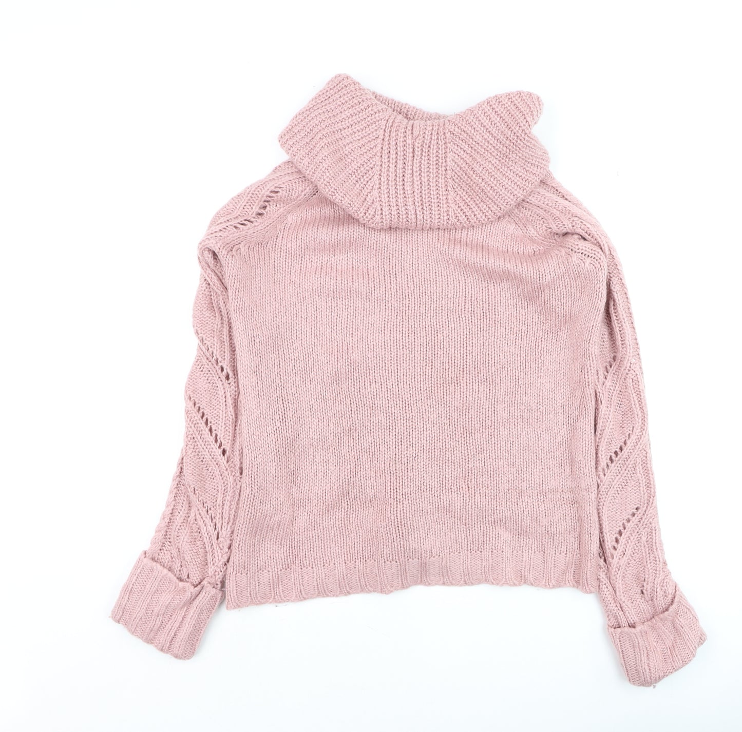 Oasis Women’s Pink Cable-Knit Roll Neck Jumper Size S