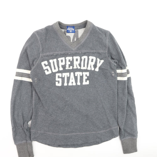 Superdry Men's Grey V-Neck Graphic Pullover Jumper M