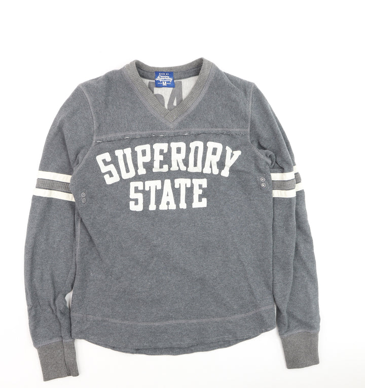 Superdry Men's Grey V-Neck Graphic Pullover Jumper M