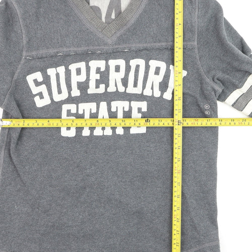 Superdry Men's Grey V-Neck Graphic Pullover Jumper M