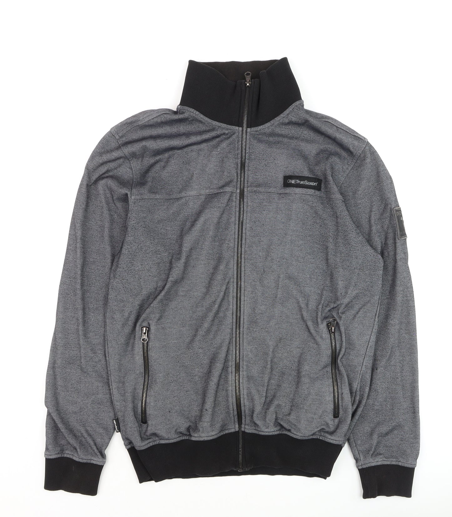 One True Saxon Men's Grey Track Jacket L Full Zip Casual Activewear