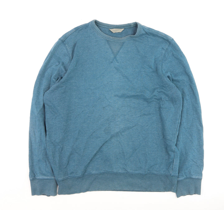 Marks and Spencer Men's Blue Cotton Crew Neck Pullover Jumper Size L