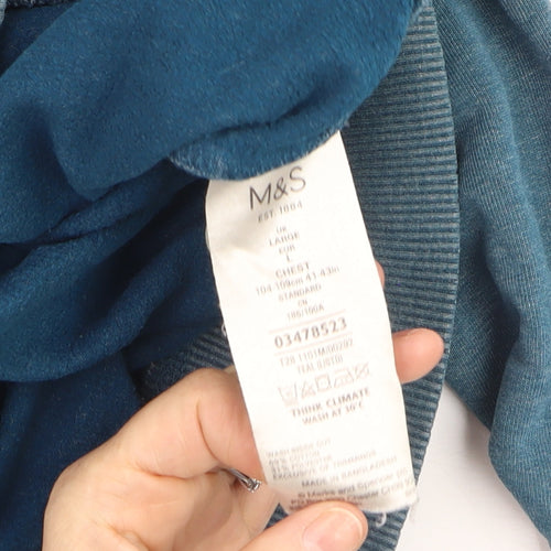 Marks and Spencer Men's Blue Cotton Crew Neck Pullover Jumper Size L