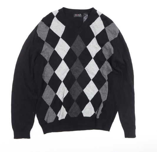 Axcess Men's Black Argyle V-Neck Cotton Pullover Jumper M