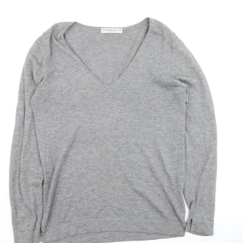 Johnstons of Elgin Womens Grey Wool Silk Cashmere V-Neck Jumper S