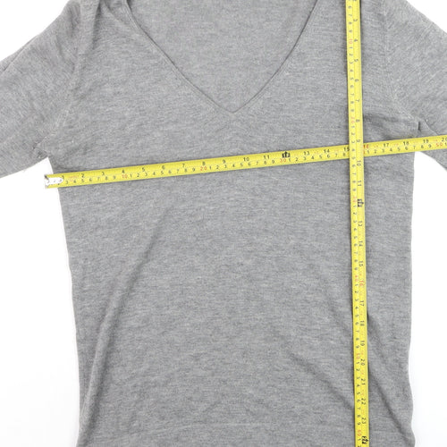 Johnstons of Elgin Womens Grey Wool Silk Cashmere V-Neck Jumper S