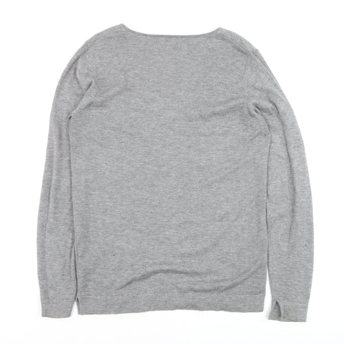 Johnstons of Elgin Womens Grey Wool Silk Cashmere V-Neck Jumper S