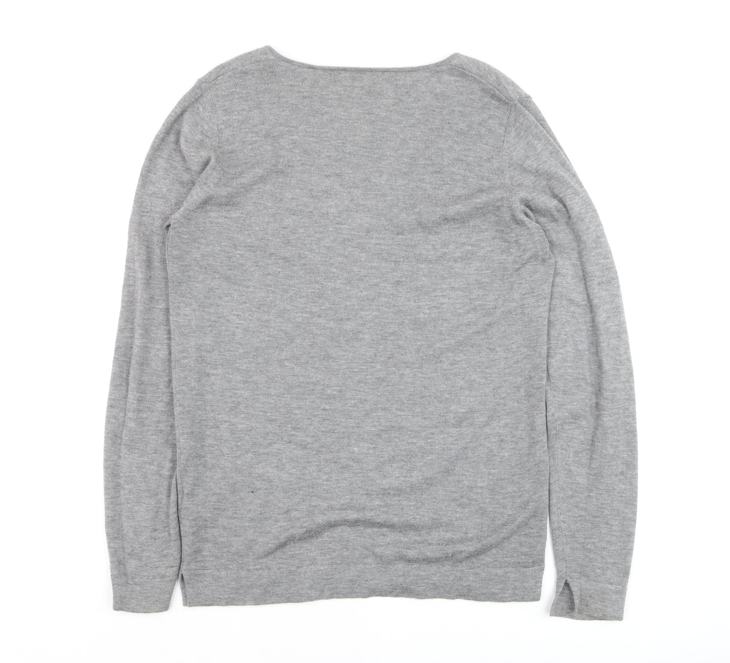 Johnstons of Elgin Womens Grey Wool Silk Cashmere V-Neck Jumper S