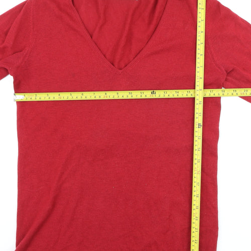 Johnstons of Elgin Women's Red V-Neck Wool Silk Cashmere Jumper Small