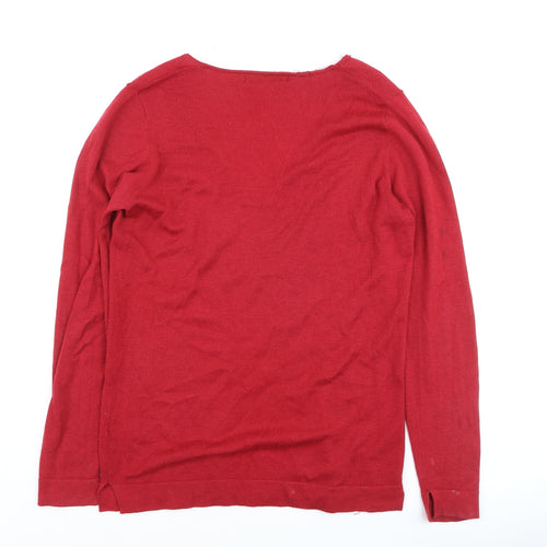 Johnstons of Elgin Women's Red V-Neck Wool Silk Cashmere Jumper Small