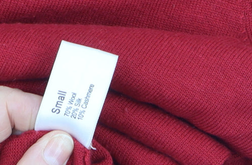 Johnstons of Elgin Women's Red V-Neck Wool Silk Cashmere Jumper Small