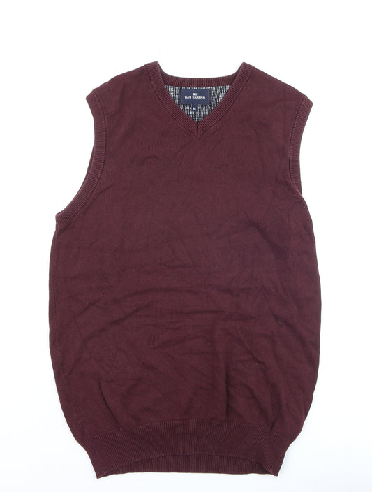 Marks and Spencer Blue Harbour Men's Red XS Cotton V-Neck Sleeveless Jumper Vest