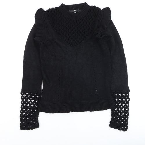 Very Women's Black Ruffle Crochet Knit Jumper Size 8