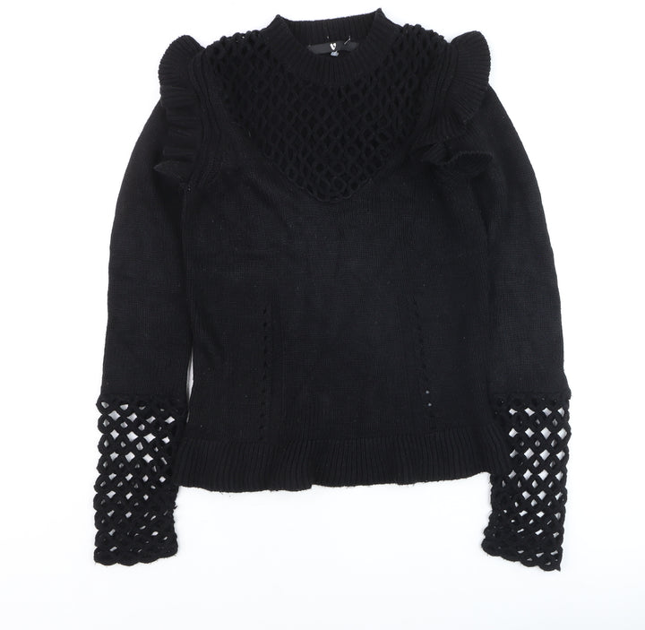 Very Women's Black Ruffle Crochet Knit Jumper Size 8