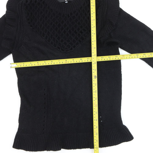 Very Women's Black Ruffle Crochet Knit Jumper Size 8