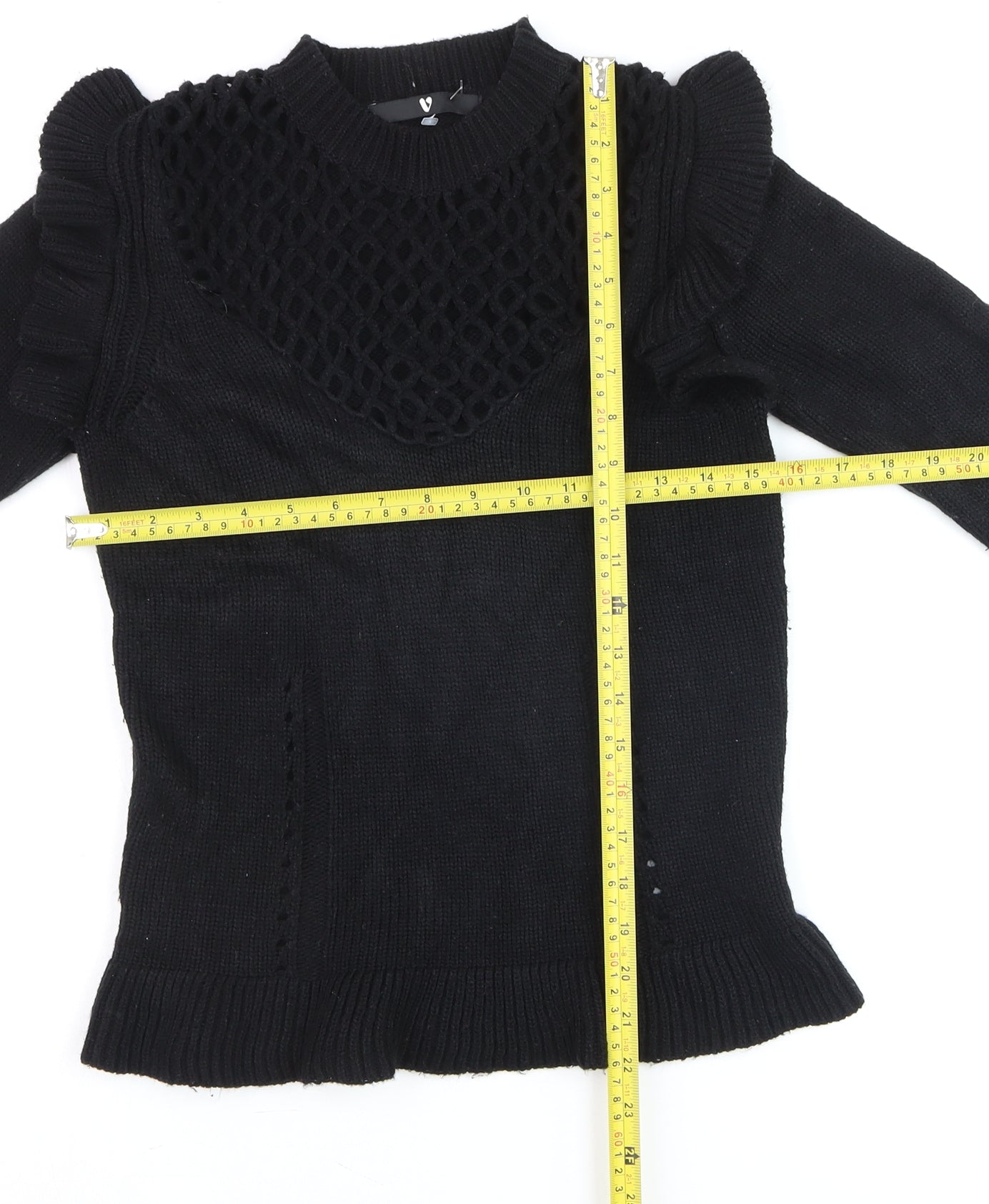 Very Women's Black Ruffle Crochet Knit Jumper Size 8