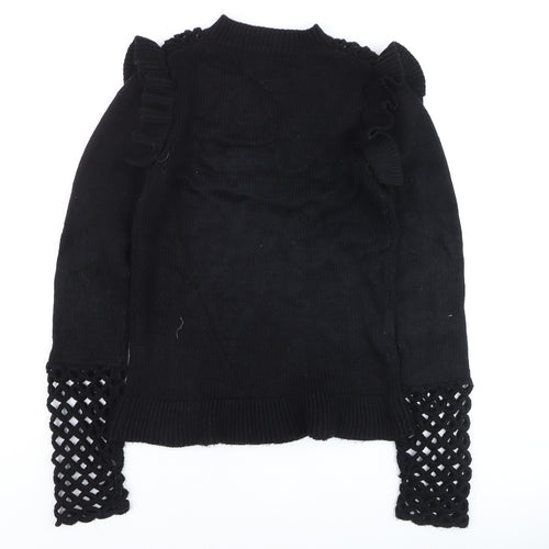 Very Women's Black Ruffle Crochet Knit Jumper Size 8