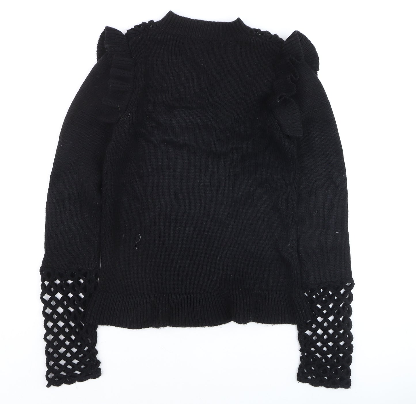 Very Women's Black Ruffle Crochet Knit Jumper Size 8