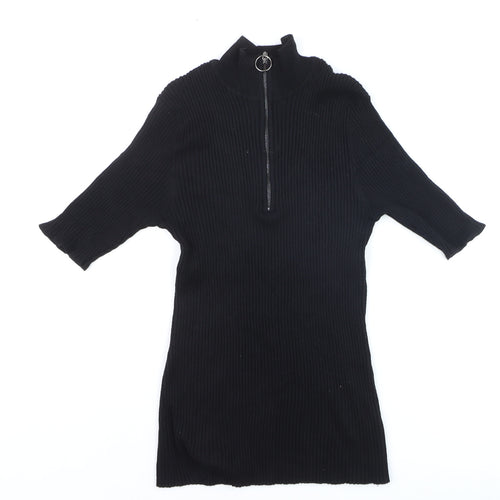 Verve Ami Women’s Black Mock Neck Ribbed Knit Zip Top Size S