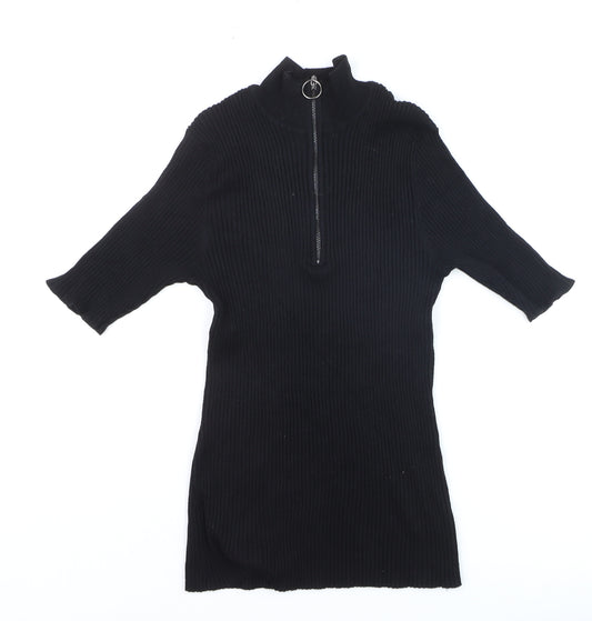 Verve Ami Women’s Black Mock Neck Ribbed Knit Zip Top Size S