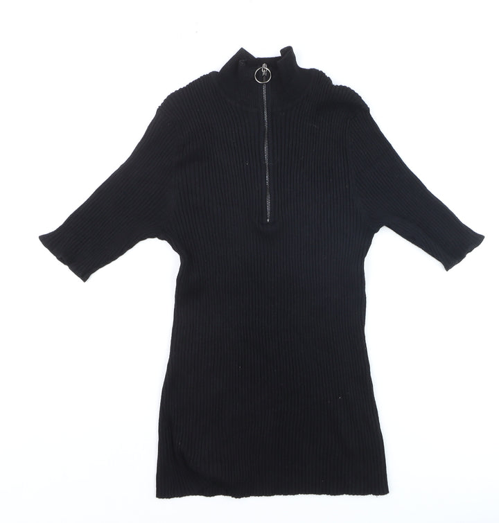 Verve Ami Women’s Black Mock Neck Ribbed Knit Zip Top Size S