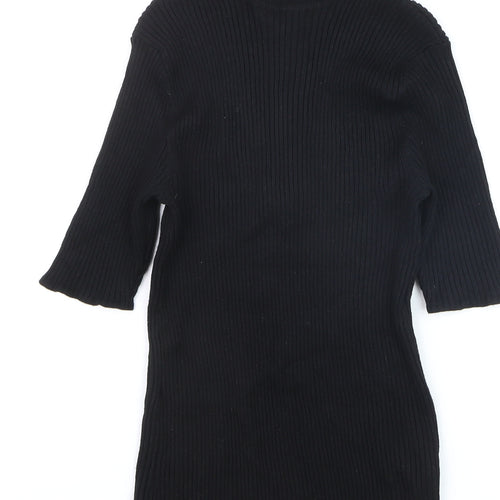 Verve Ami Women’s Black Mock Neck Ribbed Knit Zip Top Size S