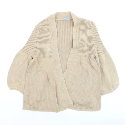 Oasis Women Beige 3/4 Sleeve Chunky Knit Open Cardigan Size 12