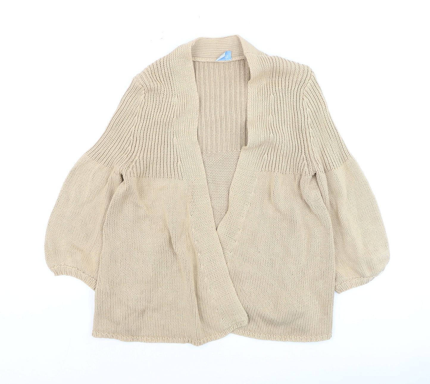 Oasis Women Beige 3/4 Sleeve Chunky Knit Open Cardigan Size 12