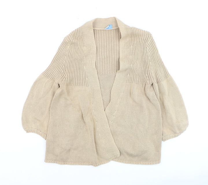Oasis Women Beige 3/4 Sleeve Chunky Knit Open Cardigan Size 12