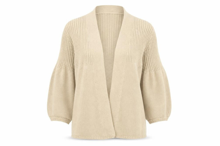 Oasis Women Beige 3/4 Sleeve Chunky Knit Open Cardigan Size 12