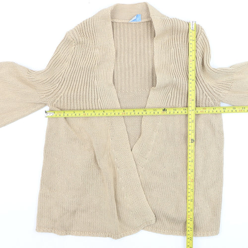 Oasis Women Beige 3/4 Sleeve Chunky Knit Open Cardigan Size 12