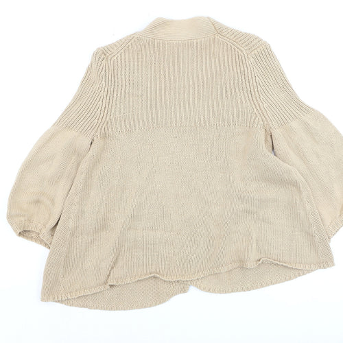 Oasis Women Beige 3/4 Sleeve Chunky Knit Open Cardigan Size 12