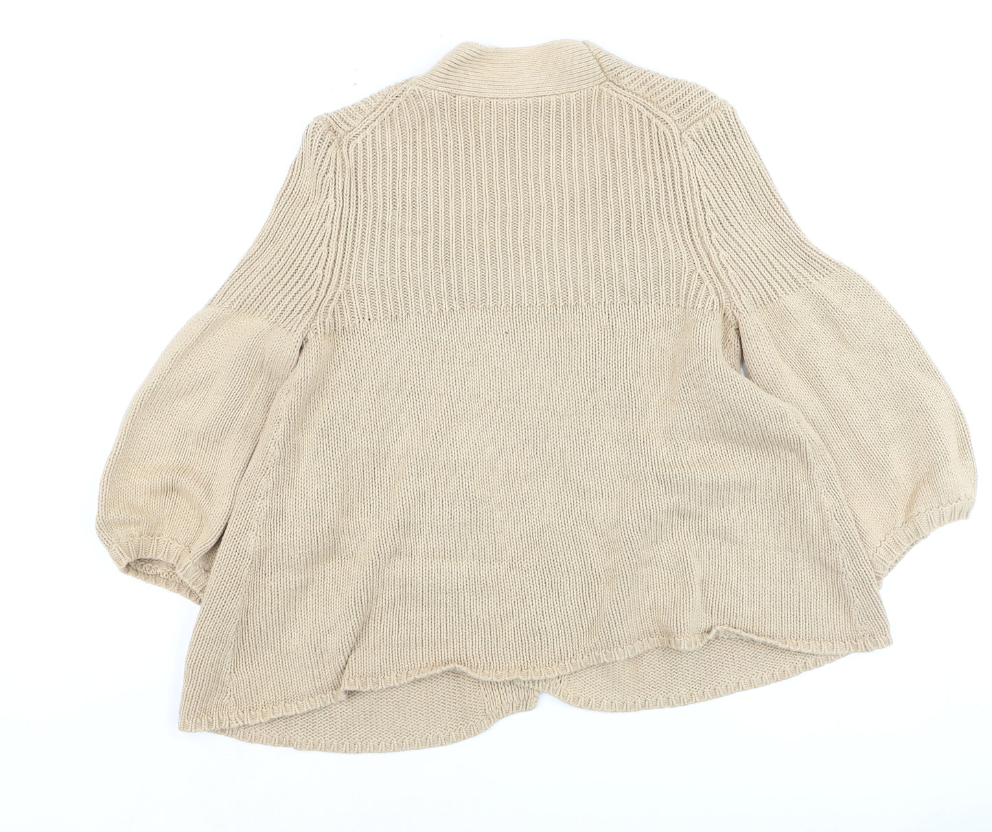 Oasis Women Beige 3/4 Sleeve Chunky Knit Open Cardigan Size 12