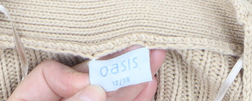 Oasis Women Beige 3/4 Sleeve Chunky Knit Open Cardigan Size 12