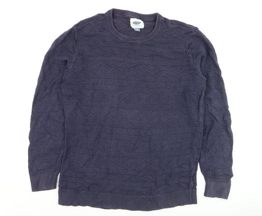 Old Navy Men's Blue XL Cable-Knit Cotton Crew Neck Jumper