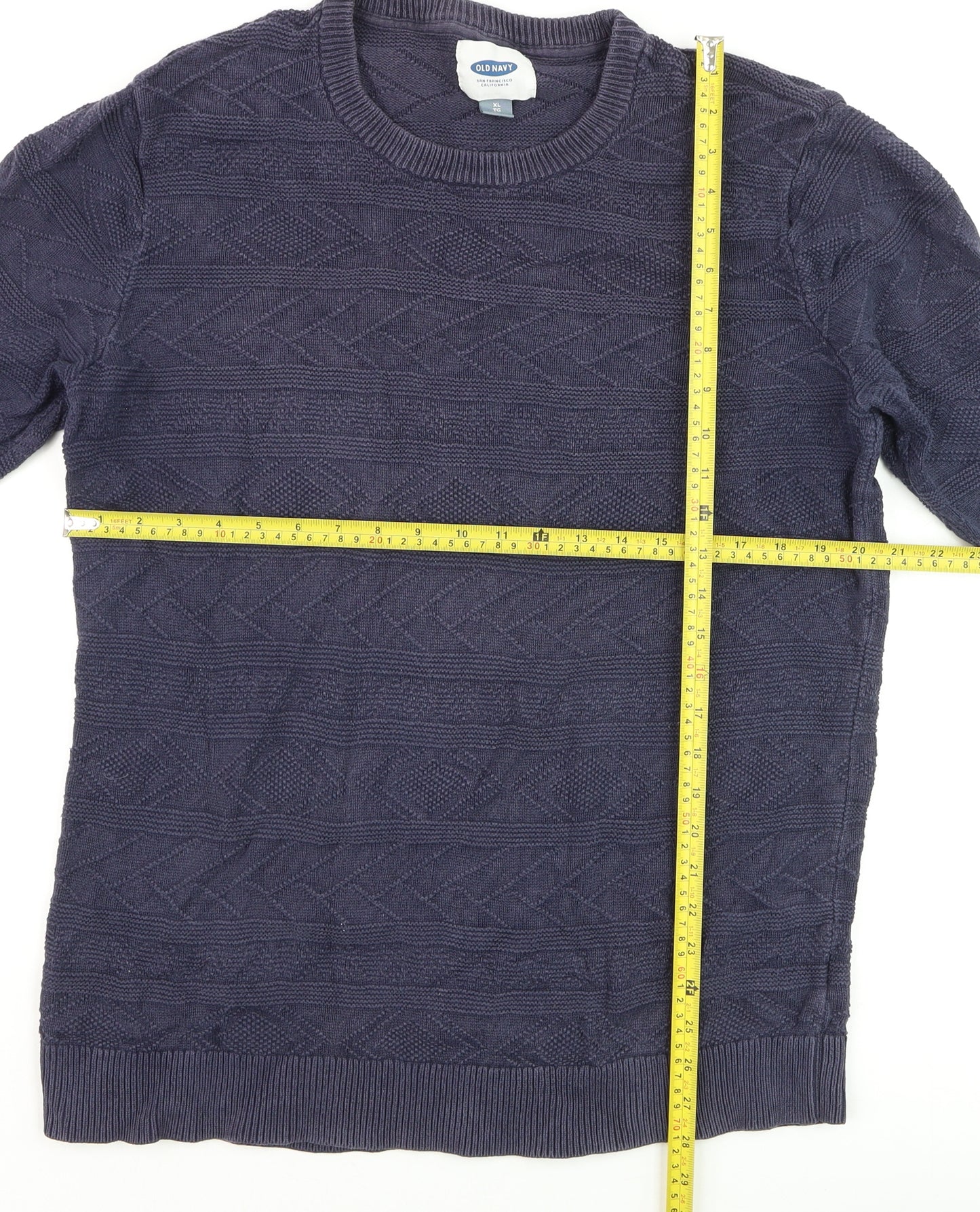 Old Navy Men's Blue XL Cable-Knit Cotton Crew Neck Jumper