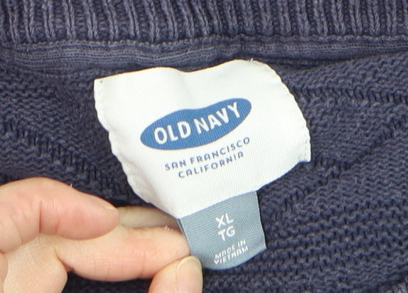 Old Navy Men's Blue XL Cable-Knit Cotton Crew Neck Jumper