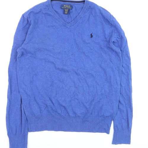 Polo Ralph Lauren Men's Blue XL V-Neck Cotton Jumper