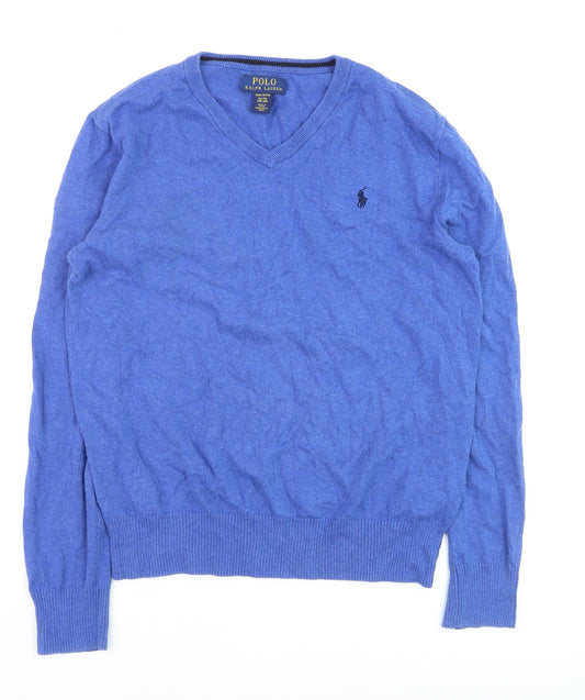 Polo Ralph Lauren Men's Blue XL V-Neck Cotton Jumper
