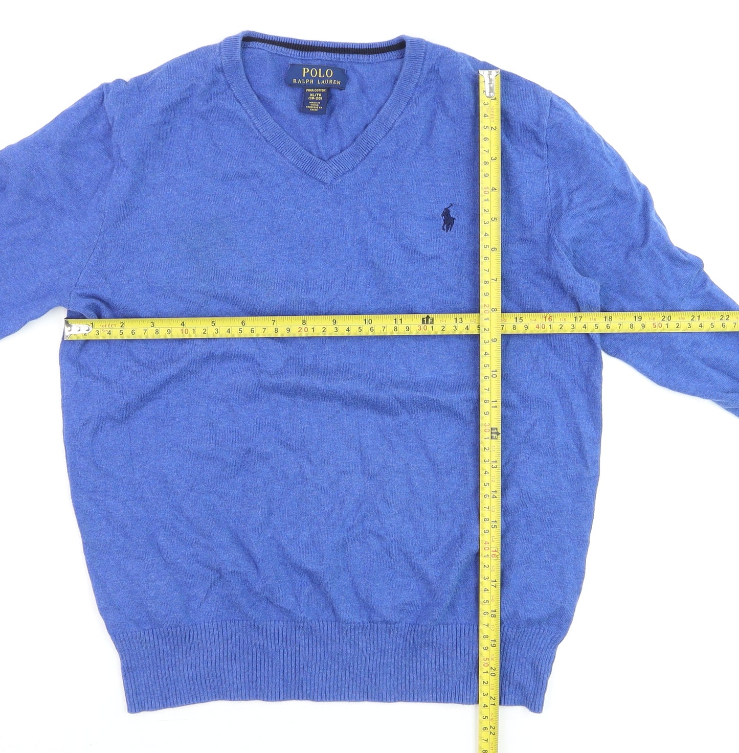 Polo Ralph Lauren Men's Blue XL V-Neck Cotton Jumper
