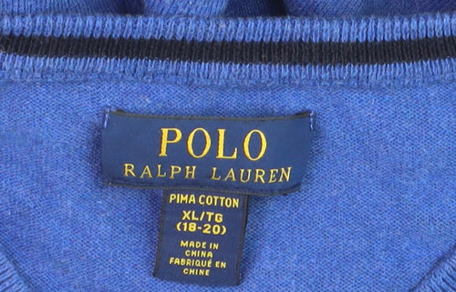 Polo Ralph Lauren Men's Blue XL V-Neck Cotton Jumper