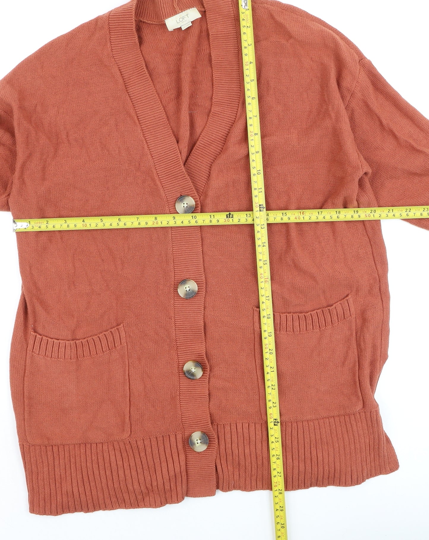 LOFT Outlet Women's Rust Cardigan L Cotton Button Knit