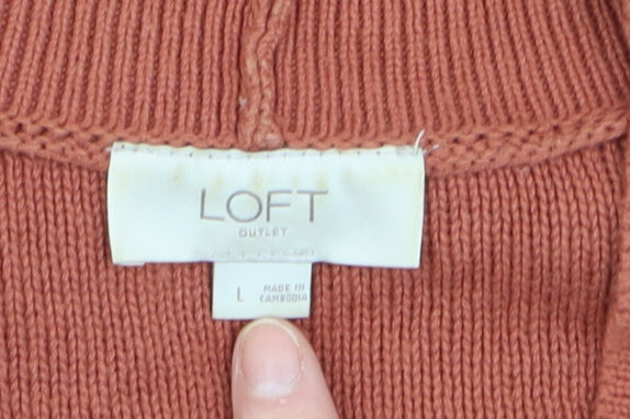 LOFT Outlet Women's Rust Cardigan L Cotton Button Knit