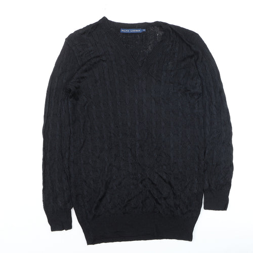 Ralph Lauren Women's Black V-Neck Cable-Knit Jumper Size S