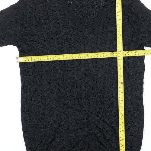 Ralph Lauren Women's Black V-Neck Cable-Knit Jumper Size S