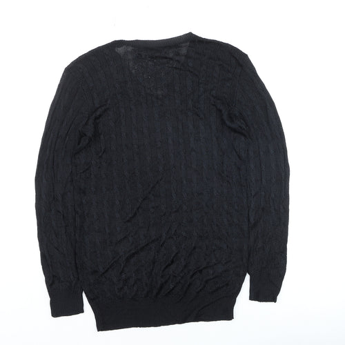 Ralph Lauren Women's Black V-Neck Cable-Knit Jumper Size S