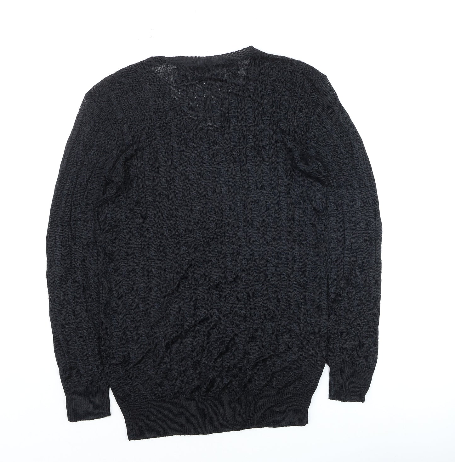 Ralph Lauren Women's Black V-Neck Cable-Knit Jumper Size S