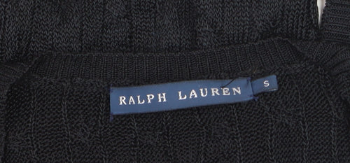 Ralph Lauren Women's Black V-Neck Cable-Knit Jumper Size S