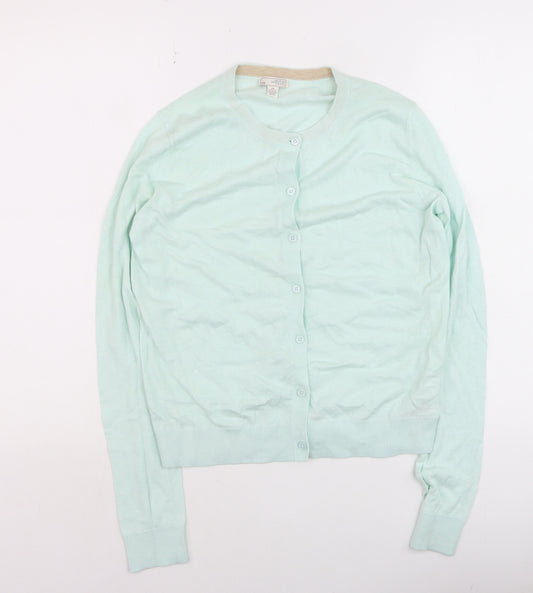 Gap Women Green Silk Blend Cardigan S Crew Neck Lightweight Knit