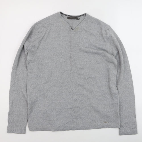 River Island Men's Grey V-Neck Merino Wool Blend Jumper M